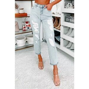 Womens Judy Blue Mid Rise Distressed Boyfriend Fit Jeans